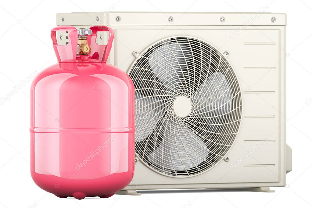 Bombole di gas refrigerante allineate in magazzino